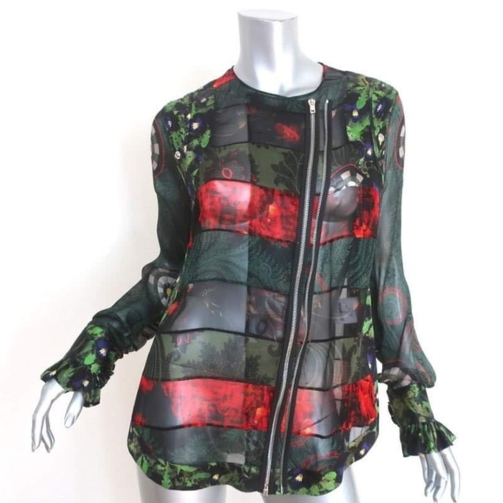 Givenchy Jacket Black Paneled Floral Print Silk Chiffon Size 38 - Picture 1 of 11
